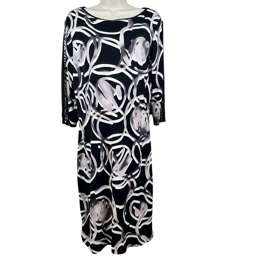 Marc Cain Dress Knit Abstract Print Black Size N6 US 12 Quiet Luxury Old Money